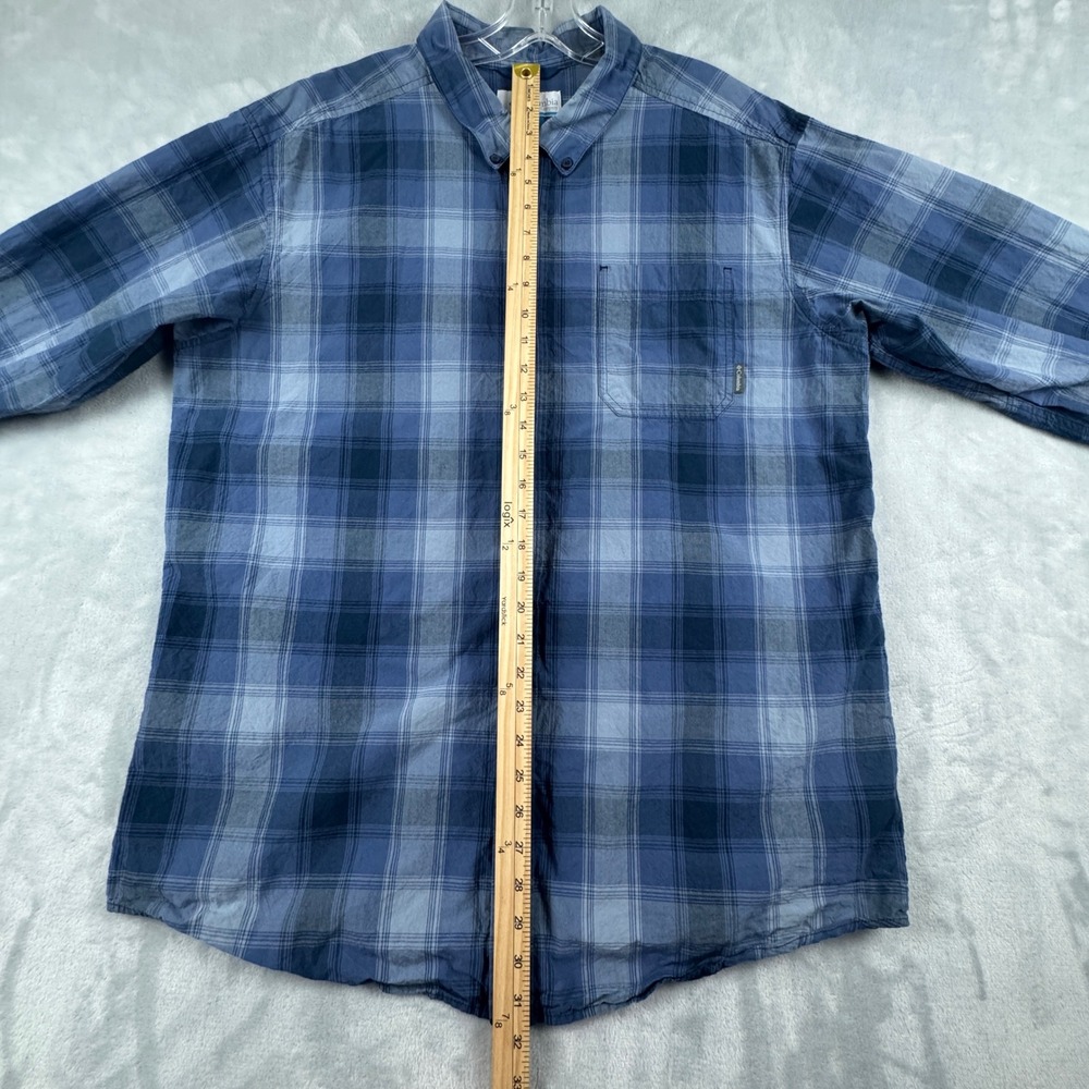 Columbia Mens 100% Cotton Plaid Long Sleeve Button Up Shirt Blue Grey Size XL - Picture 8 of 8